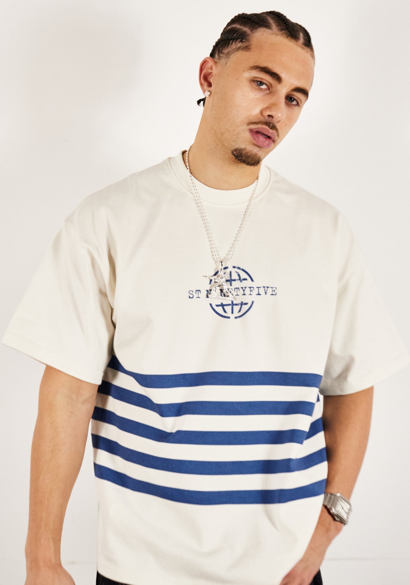 ST-95 x Anna Bergonzini Stripe T-Shirt Off White