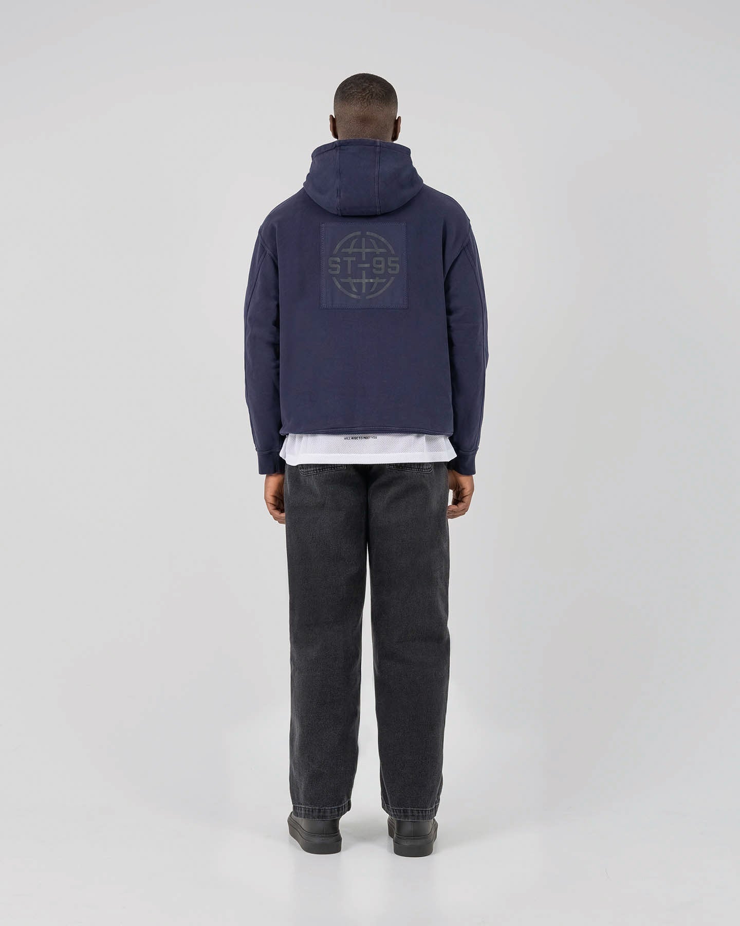 ST95 Alcantara Patch Back Hoodie Navy ST95